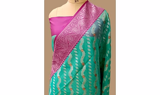 Exquisite Sea Green Kora Saree with Contrast Border