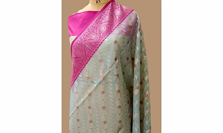 Elegant Gray Kora Saree with Contrasting Border - A Timeless Statement