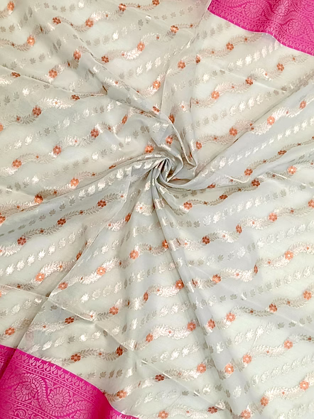 Elegant Gray Kora Saree with Contrasting Border - A Timeless Statement-4