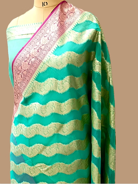 Sea Green Kora Saree with Contrasting Border | Exquisite Indian Ethnic Wear-AF-0015-KR-SGN