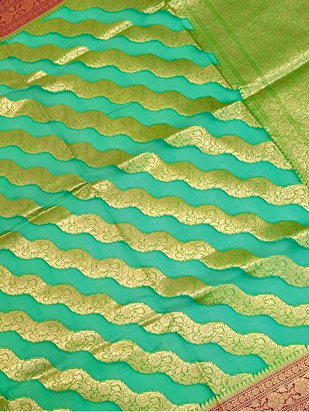 Sea Green Kora Saree with Contrasting Border | Exquisite Indian Ethnic Wear-1