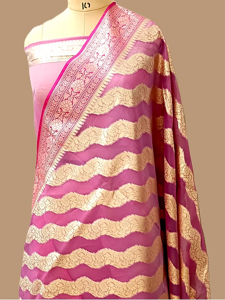 Pink Kora Saree with Striking Contrast Border - Elegant Ethnic Attire-AF-0015-KR-PN