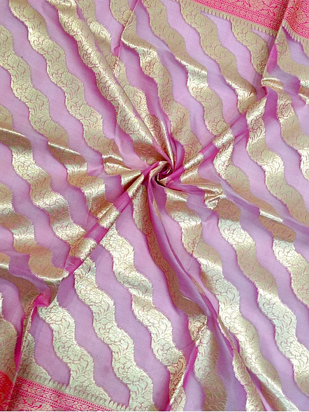 Pink Kora Saree with Striking Contrast Border - Elegant Ethnic Attire-4