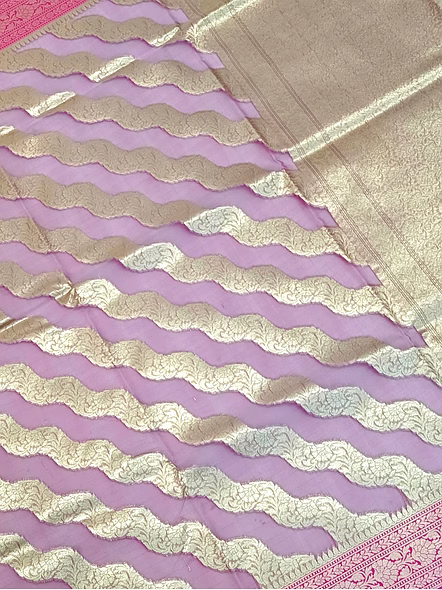 Pink Kora Saree with Striking Contrast Border - Elegant Ethnic Attire-1