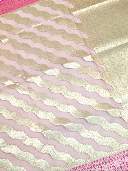 Lite Pink Kora Saree with Contrasting Border | Elegant Ethnic Wear