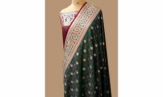 Elegant Katan Silk Saree in Bottle Green with Tanchui Buti