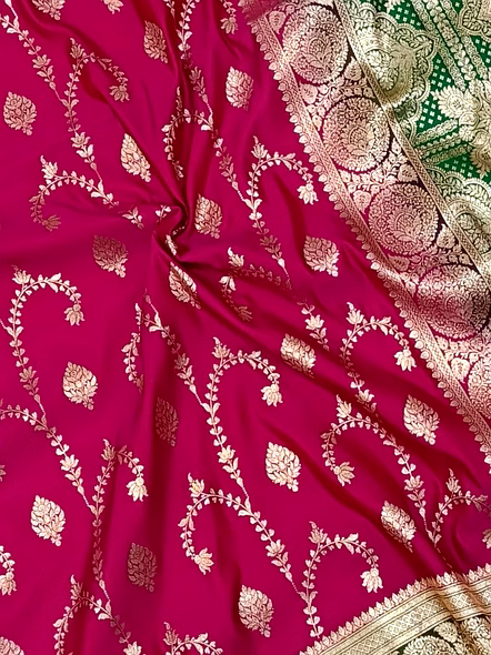 Elegant Katan Silk Saree in Rani Color with Contrast Border-4