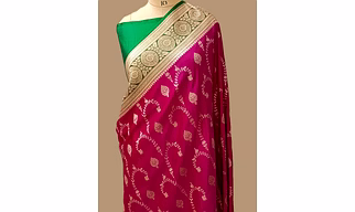Elegant Katan Silk Saree in Rani Color with Contrast Border