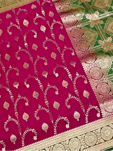 Elegant Katan Silk Saree in Rani Color with Contrast Border