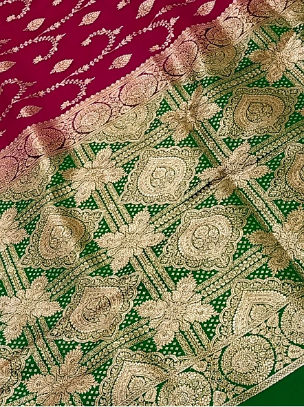 Elegant Katan Silk Saree in Rani Color with Contrast Border-3