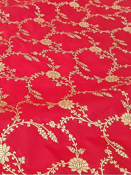 Elegant Red Katan Silk Saree with Jaal Design-2