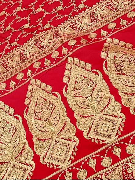 Elegant Red Katan Silk Saree with Jaal Design-3