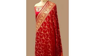 Elegant Red Katan Silk Saree with Jaal Design