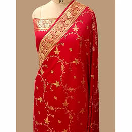 aanchal exquisite red katan silk saree jaal design - indian ethnic wear
