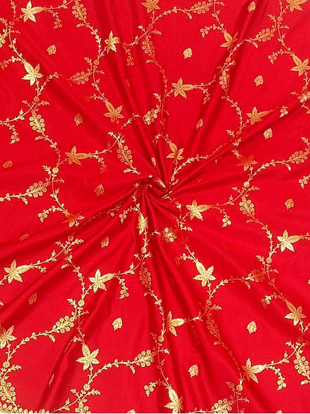 Exquisite Red Katan Silk Saree Jaal Design - Indian Ethnic Wear-4