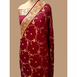 aanchal exquisite maroon katan silk saree with jaal design - a timeless elegance