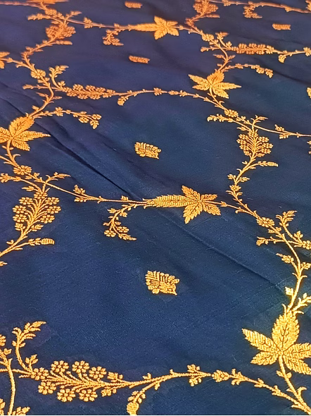 Navy Blue Katan Silk Saree Jaal Design - Elegant Indian Attire-2