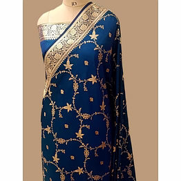 aanchal navy blue katan silk saree jaal design - elegant indian attire