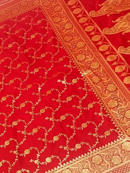 Red Katan Silk Saree Jaal - Elevate Your Style with Elegance