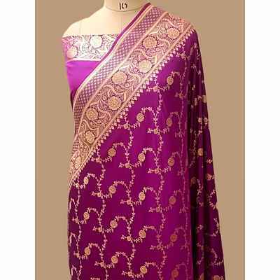 aanchal exquisite magenta katan silk saree jaal