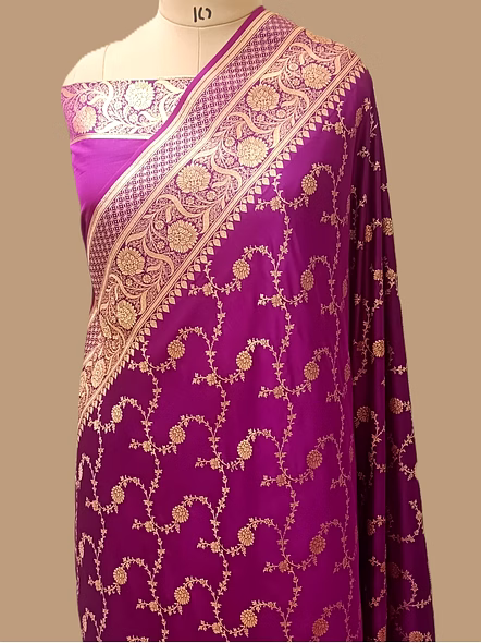 Exquisite Magenta Katan Silk Saree Jaal-D003-MT