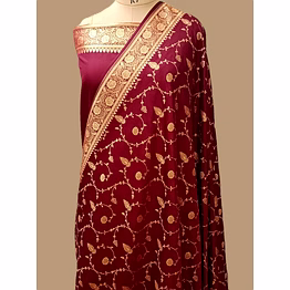 aanchal maroon katan silk saree with exquisite jaal design - elegant tradition