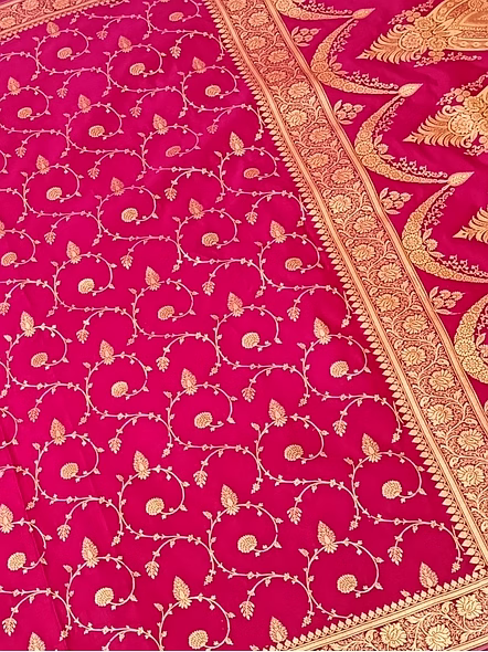 Rani Katan Silk Saree Jaal Design - Exquisite Elegance-1