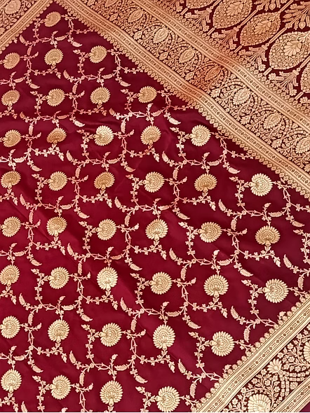 Maroon Katan Silk Saree Jaal - Elegant Ethnic Attire for Special Occasions