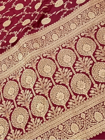 Maroon Katan Silk Saree Jaal - Elegant Ethnic Attire for Special Occasions-3