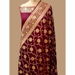 aanchal maroon katan silk saree jaal - elegant ethnic attire for special occasions