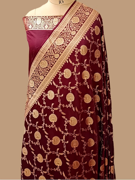 Maroon Katan Silk Saree Jaal - Elegant Ethnic Attire for Special Occasions