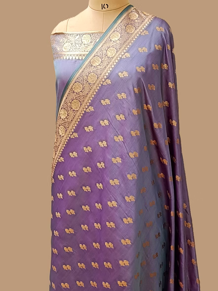 Purple Katan Silk Saree Double Buti - Elegant Ethnic Attire for Special Occasions