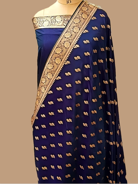 Dark Purple Katan Silk Saree Double Buti - Exquisite Indian Ethnic Wear