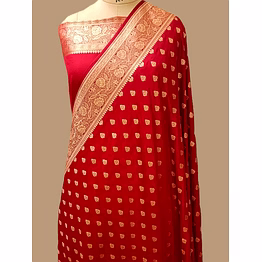 aanchal exquisite red katan silk saree buti - perfect for any occasion