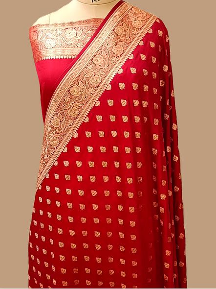 Exquisite Red Katan Silk Saree Buti - Perfect for Any Occasion