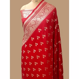exquisite red katan silk saree triple buti - aanchal fabric