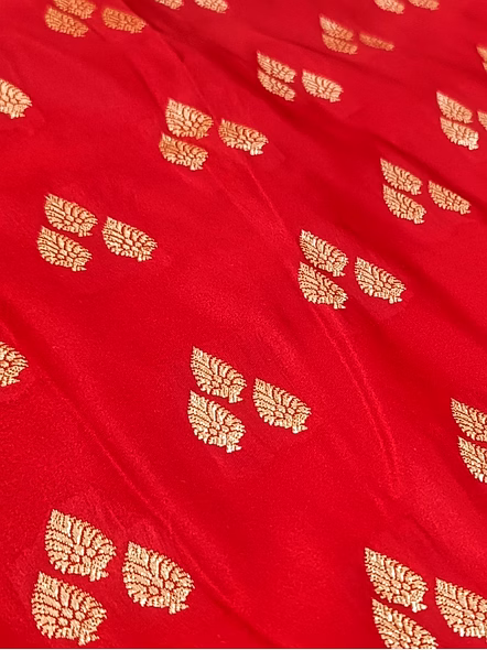 Exquisite Red Katan Silk Saree Triple Buti - Aanchal Fabric-2
