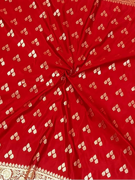 Exquisite Red Katan Silk Saree Triple Buti - Aanchal Fabric-4