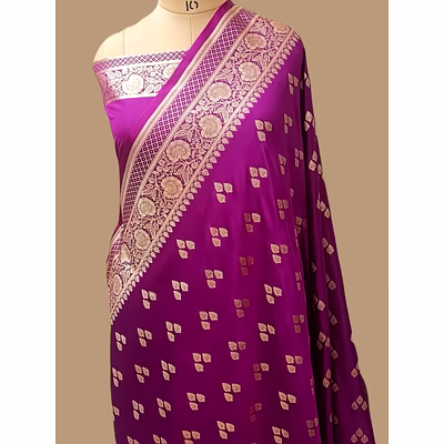 aanchal elegant magenta katan silk saree with triple buti designs