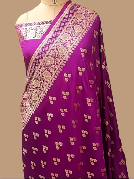 Elegant Magenta Katan Silk Saree with Triple Buti Designs-D001-MT