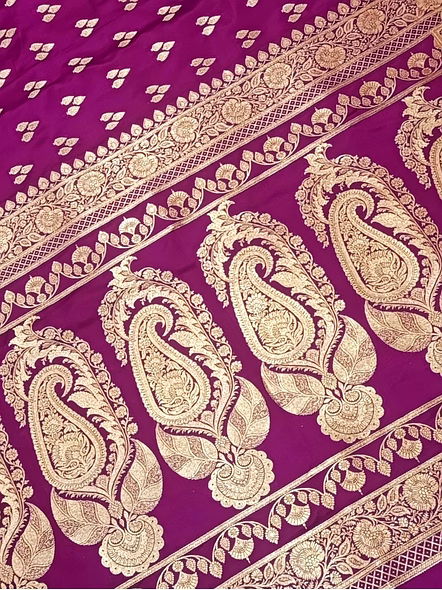 Elegant Magenta Katan Silk Saree with Triple Buti Designs-2