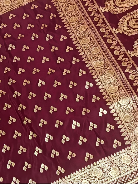 Brown Katan Silk Saree Triple Buti - Luxurious Elegance for Special Occasions