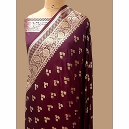aanchal brown katan silk saree triple buti - luxurious elegance for special occasions