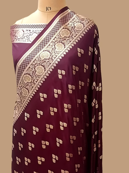 Brown Katan Silk Saree Triple Buti - Luxurious Elegance for Special Occasions