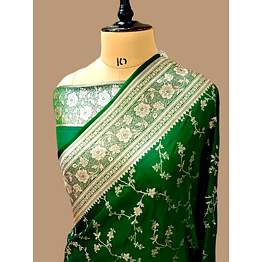 aanchal exquisite green katan silk saree jaal - luxurious elegance