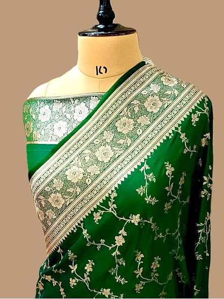 Exquisite Green Katan Silk Saree Jaal - Luxurious Elegance-AF-0026-GN