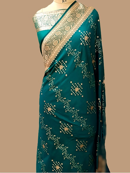 Exquisite Sea Green Katan Silk Saree - Fancy Design-1