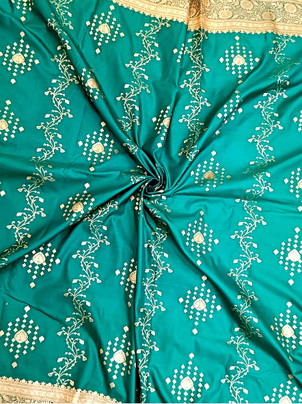 Exquisite Sea Green Katan Silk Saree - Fancy Design-4