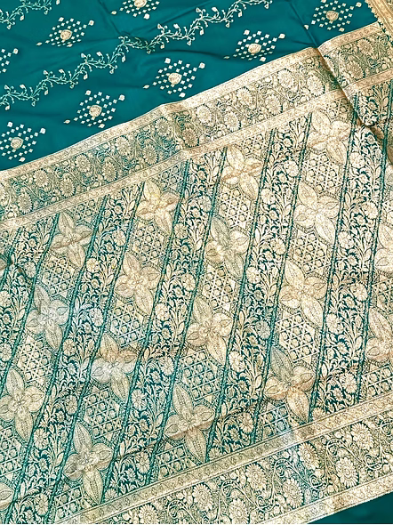 Exquisite Sea Green Katan Silk Saree - Fancy Design-3