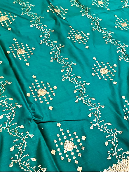 Exquisite Sea Green Katan Silk Saree - Fancy Design-2